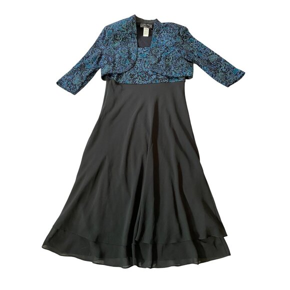Alex Evenings Sleeveless Dress Black Blue Paisley Velvet Bolero Jacket Size 14 P - Picture 2 of 16